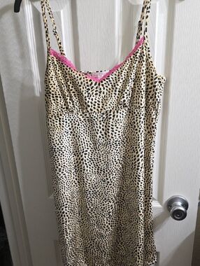 Leopard-Print Slip Chemise with Pink Lace Trim Size S
